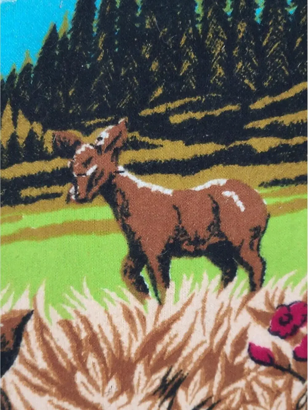 Vtg Velvet Tapestry Nature Deer Buck Scene Cotton Wall Art 39x58” Retro Home Dec